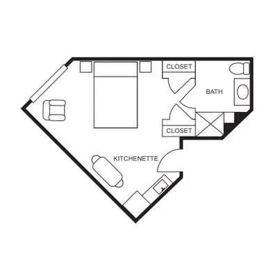 Architectural floor plan of a resident unit