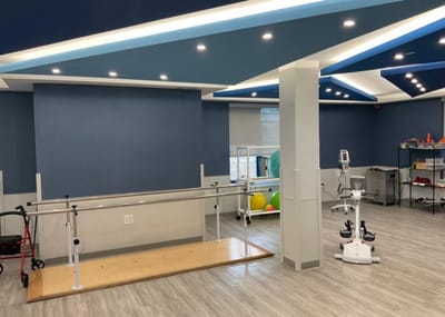 Interior view of a rehabilitation room with equipment
