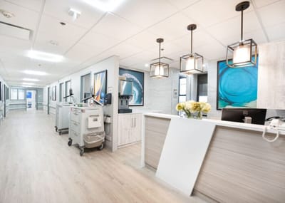 Bright and modern reception area in a healthcare facility