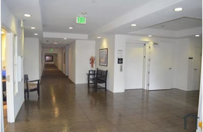 Interior hallway of a senior living facility