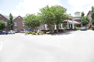 Exterior view of a senior living facility entrance