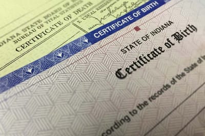 Westside Garden Plaza, Assisted Living in Indianapolis, IN — Close-up of a birth certificate