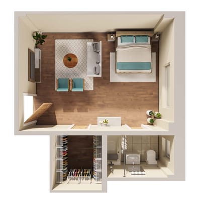 Interior layout of a private resident room