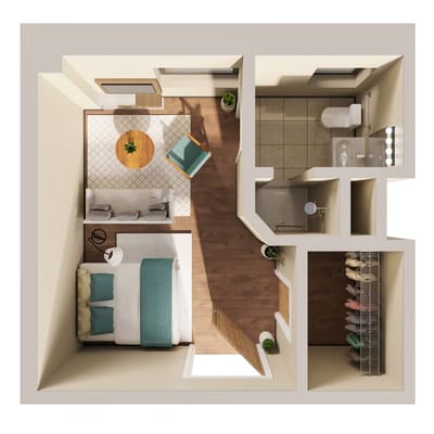 A well-designed private resident room layout