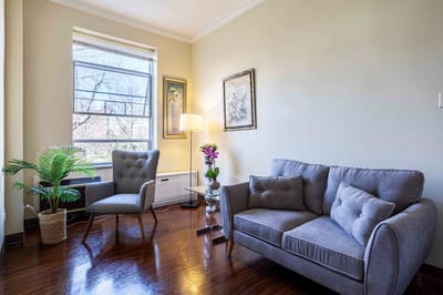 Comfortable seating area in a facility interior