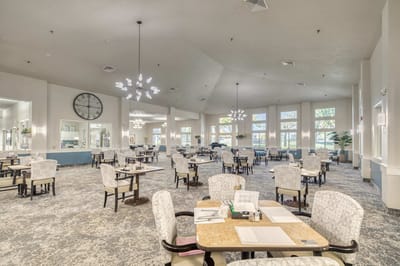 Bright dining room with elegant decor and seating