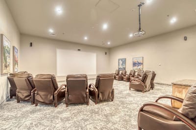 Interior view of a theater room with seating