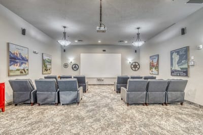 Interior view of a theater room with seating