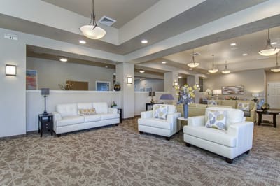Bright, welcoming common area with comfortable seating