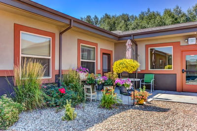 A colorful outdoor garden space with flowers