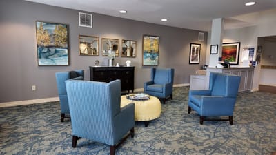 Common area with seating and artwork