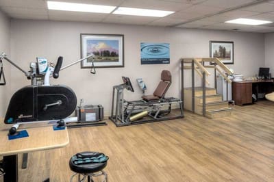 Physical therapy room with equipment