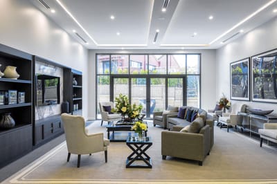 A bright common area with comfortable seating
