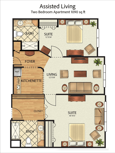 Architectural floor plan of a two-bedroom apartment