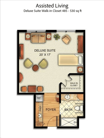Architectural floor plan of a deluxe suite
