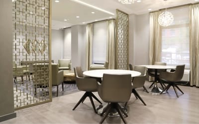 Modern common area with seating and decor