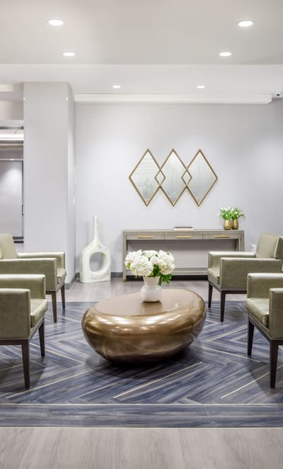 Modern common area with seating and decor