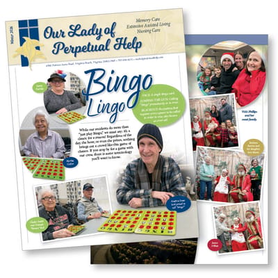 Residents enjoying bingo in a communal space