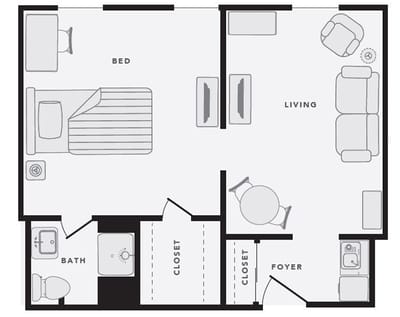Architectural floor plan of a resident unit