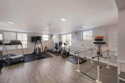 Interior view of a fitness area with exercise equipment