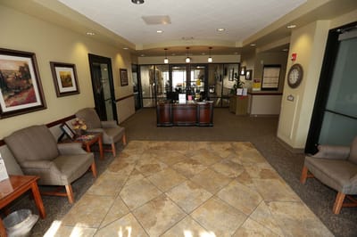 Interior view of the facility lobby with seating area