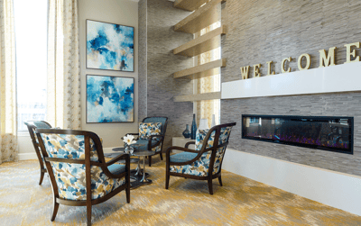 Welcoming interior seating area with decorative art