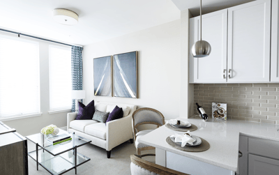 Interior view of a modern living space with furniture