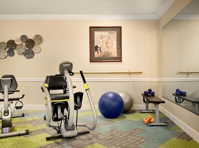 Interior fitness area with exercise equipment
