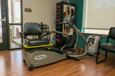 Exercise equipment in a senior living facility