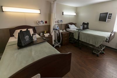 Interior view of a shared resident room in a nursing facility
