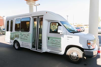 Facility transport vehicle parked outside