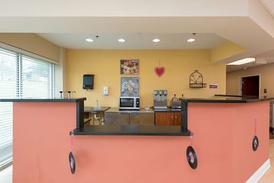 Interior view of a small kitchen area in a facility