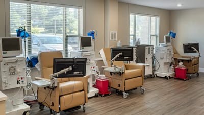 Interior view of a health care treatment area with chairs
