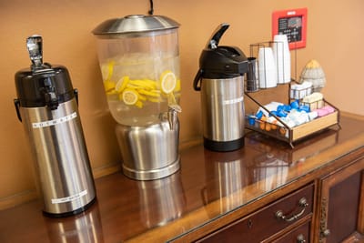 Beverage station with hot water, coffee, and lemon-infused water