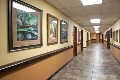 Hallway with artwork in a nursing home