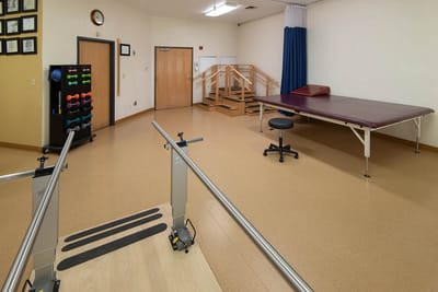 Interior view of a therapy room with equipment