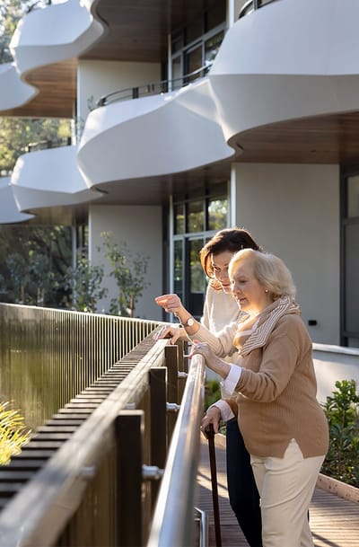 Residents enjoying the outdoor space of the facility