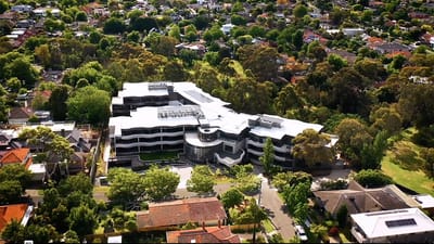 Aerial view of the Morgan Glen Iris facility surrounded by greenery