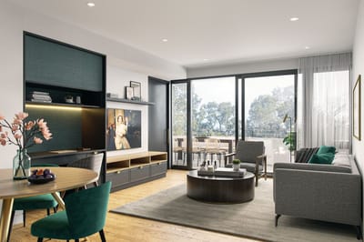 Bright interior of a modern living space with large windows