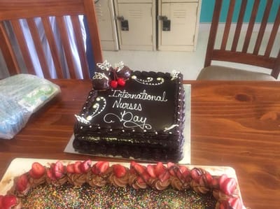 A chocolate cake decorated for International Nurses Day