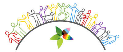 Colorful graphic logo representing community inclusivity