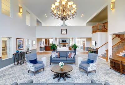 Bright and spacious common area with seating