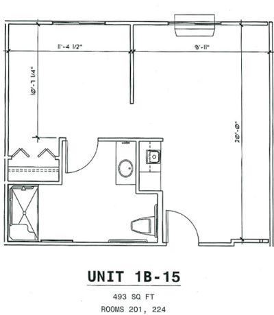 Architectural floor plan of a resident unit