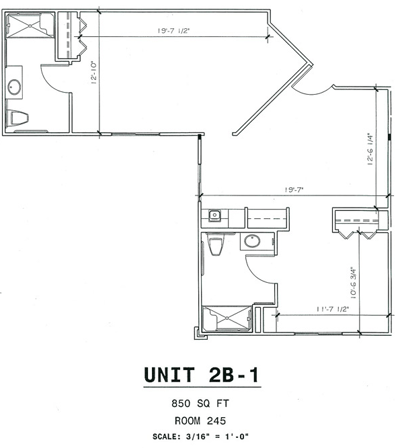 Architectural floor plan of a resident unit