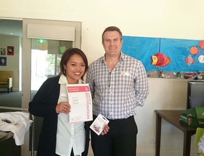 Staff member receiving an employee recognition award