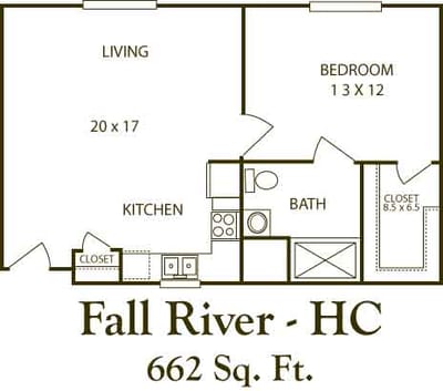 Architectural floor plan for Fall River unit