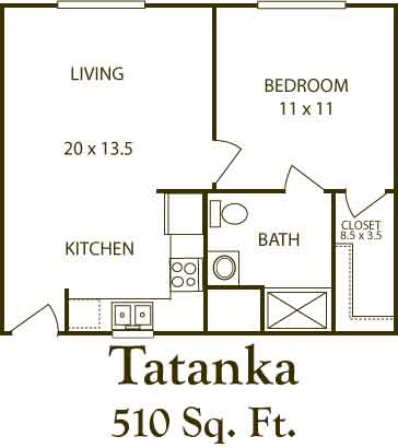 Floor plan of a studio apartment layout