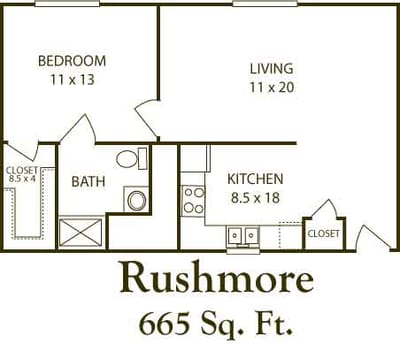 Architectural floor plan for Rushmore unit