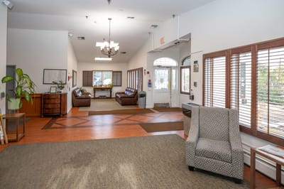 Interior view of a common area with seating