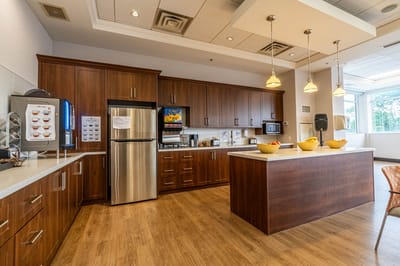 Modern kitchen area in a senior living facility.